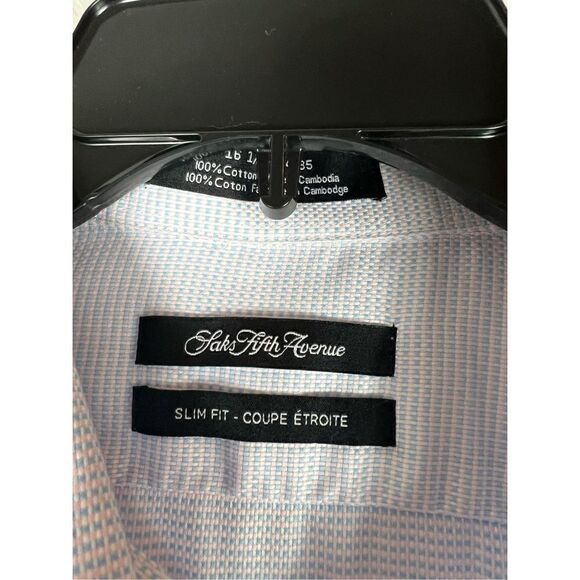 Saks Fifth Avenue Mens Slim Fit Button Down Shirt 18 1/2 34/35 - Picture 2 of 3